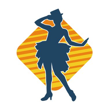 Hareketli kadın kabare dansçısının silueti. Şık kıyafetli bir kadının silueti mutlu bir şekilde dans ediyor..