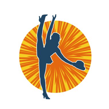 Hareketli kadın kabare dansçısının silueti. Şık kıyafetli bir kadının silueti mutlu bir şekilde dans ediyor..