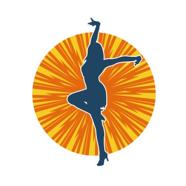 Hareketli bir kadın dansçının silueti. Dans eden zayıf bir kadının silueti..