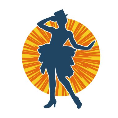 Hareketli kadın kabare dansçısının silueti. Şık kıyafetli bir kadının silueti mutlu bir şekilde dans ediyor..