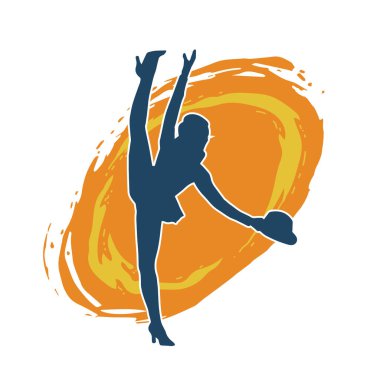 Hareketli kadın kabare dansçısının silueti. Şık kıyafetli bir kadının silueti mutlu bir şekilde dans ediyor..