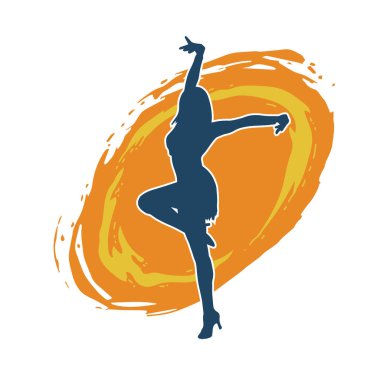 Hareketli bir kadın dansçının silueti. Dans eden zayıf bir kadının silueti..