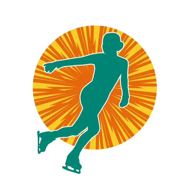 Sıska bir kadın buz pateni jimnastik dansçısının hareket halindeki silueti.