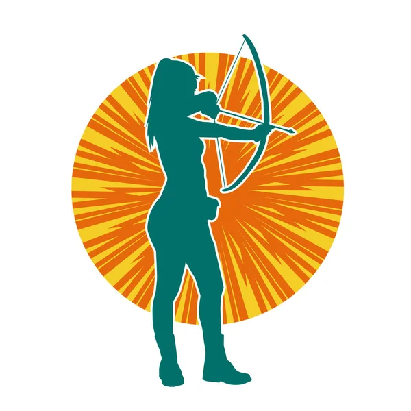 Dişi okçu bir dövüşçünün silueti ok ve yayla pozisyonunu alıyor..