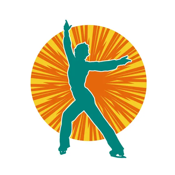 Sıska bir kadın buz pateni jimnastik dansçısının hareket halindeki silueti.