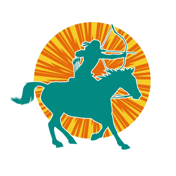 アーチェリー兵器を目指した古代騎兵のシルエット 彼のランニング馬のアーチャーのシルエット ロイヤリティフリーストックベクター