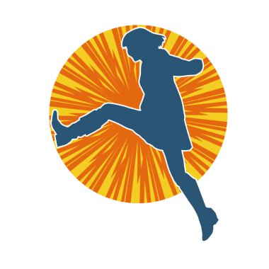 Mutlu bir kadının silueti atlama pozu. Bir kız modelin silueti sıçrar.