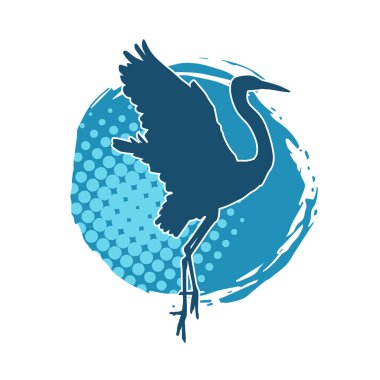 Beyaz arka planda izole edilmiş zarif pozdaki vinç kuşunun silueti.