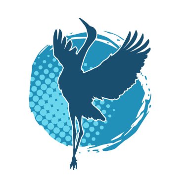 Beyaz arka planda izole edilmiş zarif pozdaki vinç kuşunun silueti.