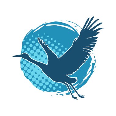 Beyaz arka planda izole edilmiş zarif pozdaki vinç kuşunun silueti.