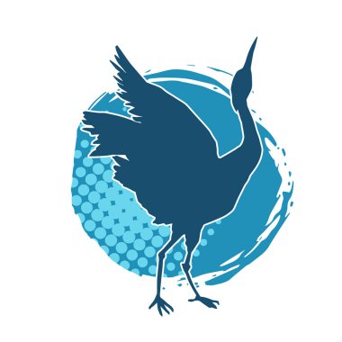 Beyaz arka planda izole edilmiş zarif pozdaki vinç kuşunun silueti.