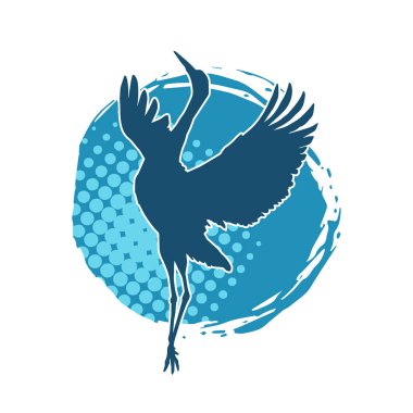 Beyaz arka planda izole edilmiş zarif pozdaki vinç kuşunun silueti.