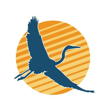 Beyaz arka planda izole edilmiş zarif pozdaki vinç kuşunun silueti.