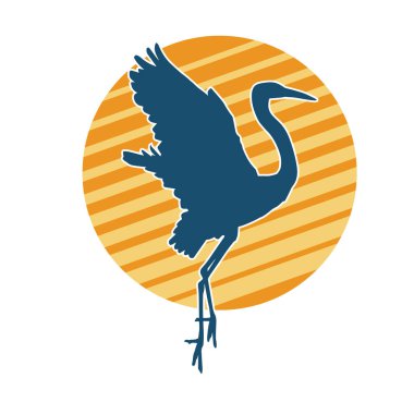 Beyaz arka planda izole edilmiş zarif pozdaki vinç kuşunun silueti.