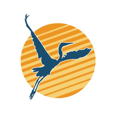 Beyaz arka planda izole edilmiş zarif pozdaki vinç kuşunun silueti.