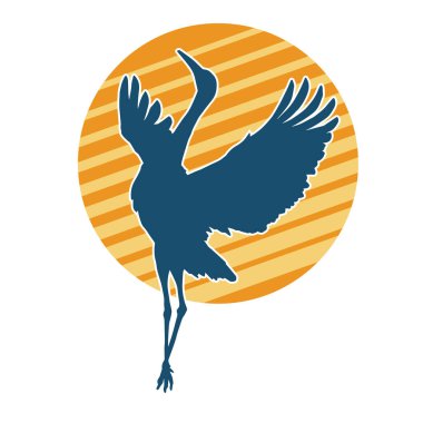 Beyaz arka planda izole edilmiş zarif pozdaki vinç kuşunun silueti.