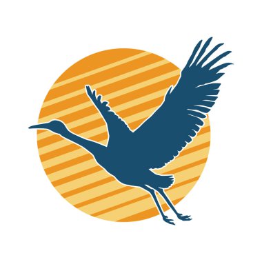 Beyaz arka planda izole edilmiş zarif pozdaki vinç kuşunun silueti.