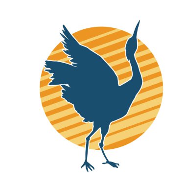 Beyaz arka planda izole edilmiş zarif pozdaki vinç kuşunun silueti.