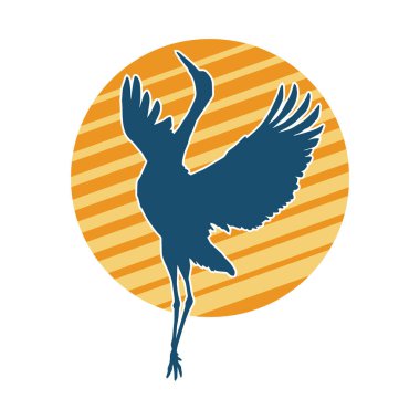 Beyaz arka planda izole edilmiş zarif pozdaki vinç kuşunun silueti.