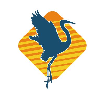 Beyaz arka planda izole edilmiş zarif pozdaki vinç kuşunun silueti.