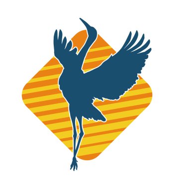 Beyaz arka planda izole edilmiş zarif pozdaki vinç kuşunun silueti.