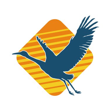 Beyaz arka planda izole edilmiş zarif pozdaki vinç kuşunun silueti.