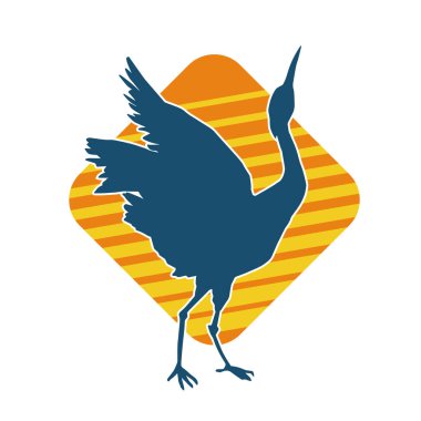 Beyaz arka planda izole edilmiş zarif pozdaki vinç kuşunun silueti.