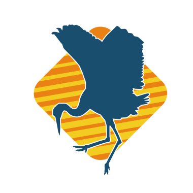 Beyaz arka planda izole edilmiş zarif pozdaki vinç kuşunun silueti.