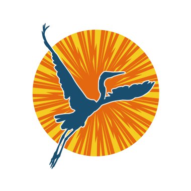 Beyaz arka planda izole edilmiş zarif pozdaki vinç kuşunun silueti.