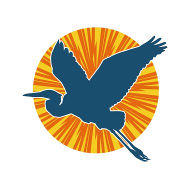 Beyaz arka planda izole edilmiş zarif pozdaki vinç kuşunun silueti.