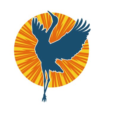 Beyaz arka planda izole edilmiş zarif pozdaki vinç kuşunun silueti.