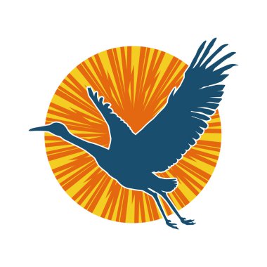 Beyaz arka planda izole edilmiş zarif pozdaki vinç kuşunun silueti.