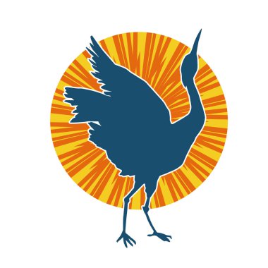 Beyaz arka planda izole edilmiş zarif pozdaki vinç kuşunun silueti.