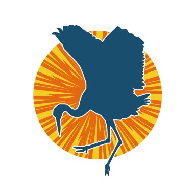 Beyaz arka planda izole edilmiş zarif pozdaki vinç kuşunun silueti.