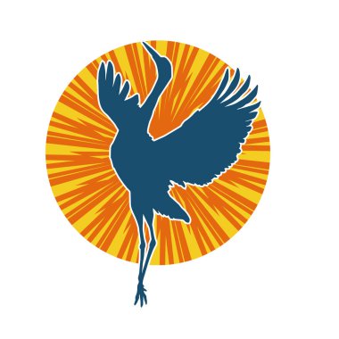 Beyaz arka planda izole edilmiş zarif pozdaki vinç kuşunun silueti.