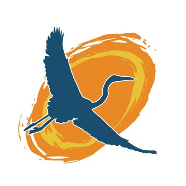 Beyaz arka planda izole edilmiş zarif pozdaki vinç kuşunun silueti.