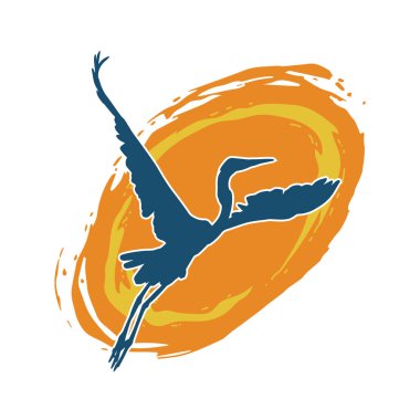 Beyaz arka planda izole edilmiş zarif pozdaki vinç kuşunun silueti.