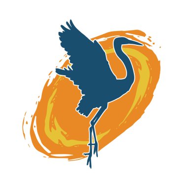 Beyaz arka planda izole edilmiş zarif pozdaki vinç kuşunun silueti.