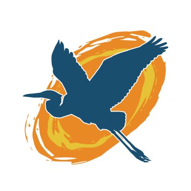 Beyaz arka planda izole edilmiş zarif pozdaki vinç kuşunun silueti.