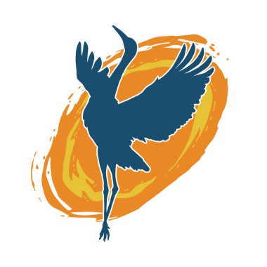 Beyaz arka planda izole edilmiş zarif pozdaki vinç kuşunun silueti.