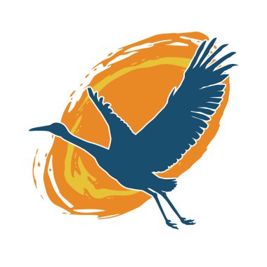 Beyaz arka planda izole edilmiş zarif pozdaki vinç kuşunun silueti.