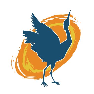 Beyaz arka planda izole edilmiş zarif pozdaki vinç kuşunun silueti.