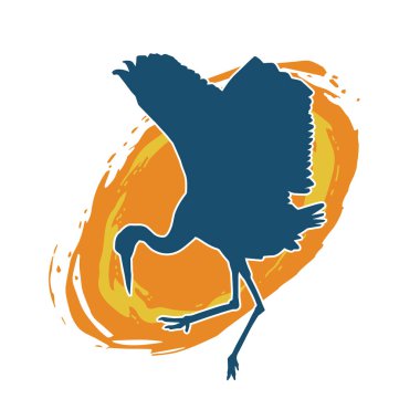 Beyaz arka planda izole edilmiş zarif pozdaki vinç kuşunun silueti.