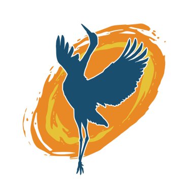 Beyaz arka planda izole edilmiş zarif pozdaki vinç kuşunun silueti.