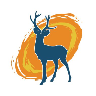 Geyik silueti boynuzlu vahşi orman hayvanı..