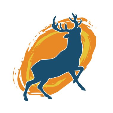 Geyik silueti boynuzlu vahşi orman hayvanı..