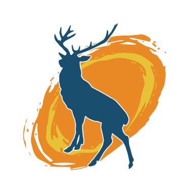 Geyik silueti boynuzlu vahşi orman hayvanı..