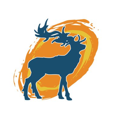 Geyik silueti boynuzlu vahşi orman hayvanı..