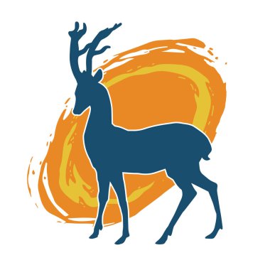 Geyik silueti boynuzlu vahşi orman hayvanı..