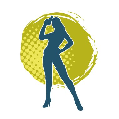 Kadın dövüşçü silueti. Tabanca ya da tabanca taşıyor..